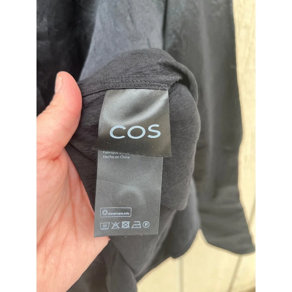 COS Black Acetate Crushed Texture Button Down Shirt‎ Womens Size 2 Minimalist - Picture 5 of 7